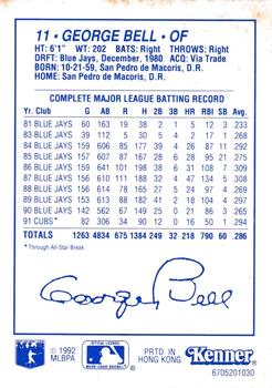 1992 Kenner Starting Lineup Cards #6705201030 George Bell Back