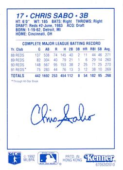 1992 Kenner Starting Lineup Cards #6705202010 Chris Sabo Back