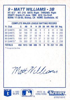 1992 Kenner Starting Lineup Cards #6705210010 Matt Williams Back