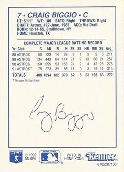 1992 Kenner Starting Lineup Cards #6705207100 Craig Biggio Back