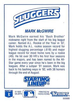 1993 Kenner Starting Lineup Cards #503060 Mark McGwire Back