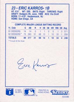 1993 Kenner Starting Lineup Cards #503386 Eric Karros Back
