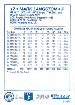 1994 Kenner Starting Lineup Cards #510676 Mark Langston Back