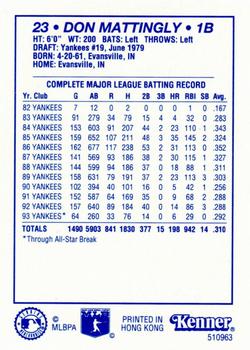 1994 Kenner Starting Lineup Cards #NNO Don Mattingly Back