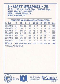1994 Kenner Starting Lineup Cards #506840 Matt Williams Back