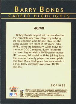 2002 Fleer - Barry Bonds Career Highlights #2 BB Barry Bonds Back