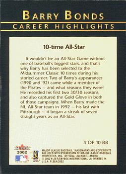 2002 Fleer - Barry Bonds Career Highlights #4 BB Barry Bonds Back