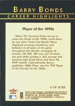 2002 Fleer - Barry Bonds Career Highlights #6 BB Barry Bonds Back
