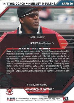 2007 Choice Indianapolis Indians #29 Hensley Meulens Back
