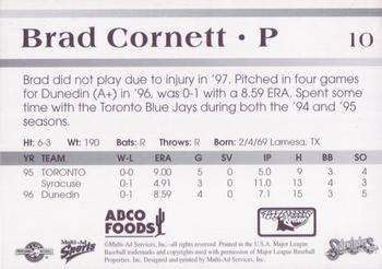 1998 Multi-Ad Tucson Sidewinders #10 Brad Cornett Back