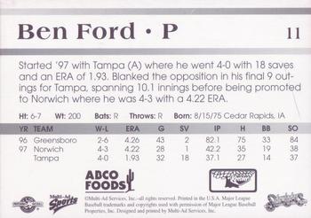 1998 Multi-Ad Tucson Sidewinders #11 Ben Ford Back