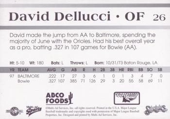 1998 Multi-Ad Tucson Sidewinders #26 David Dellucci Back