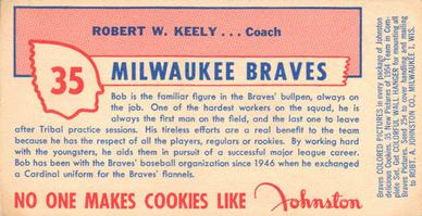1954 Johnston Cookies Milwaukee Braves #NNO Robert Keely Back