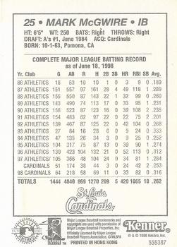 1999 Kenner Hasbro Starting Lineup Cards #NNO Mark McGwire Back