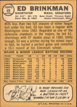 1968 Topps #49 Ed Brinkman Back