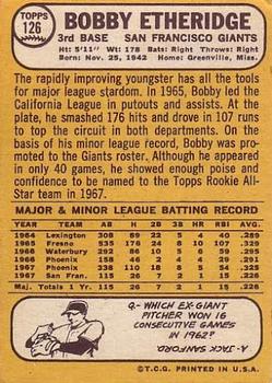 1968 Topps #126 Bobby Etheridge Back