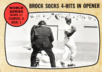 1968 Topps #151 World Series Game #1 - Brock Socks 4-Hits in Opener Front