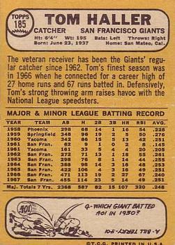 1968 Topps #185 Tom Haller Back