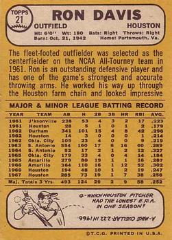 1968 Topps #21 Ron Davis Back