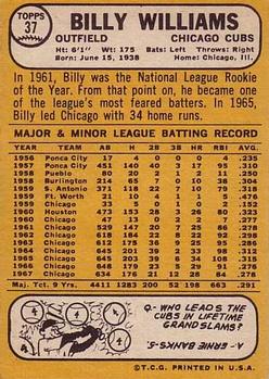 1968 Topps #37 Billy Williams Back