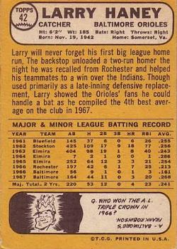 1968 Topps #42 Larry Haney Back
