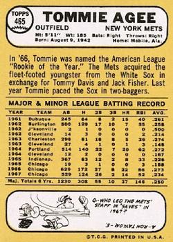 1968 Topps #465 Tommie Agee Back