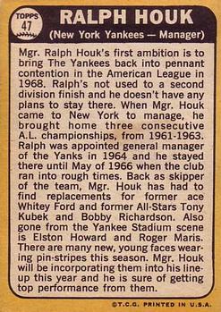 1968 Topps #47 Ralph Houk Back
