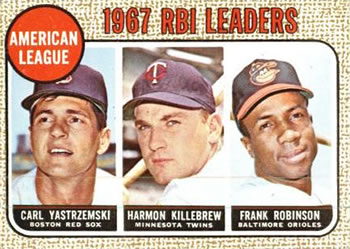 1968 Topps #4 American League 1967 RBI Leaders (Carl Yastrzemski / Harmon Killebrew / Frank Robinson) Front