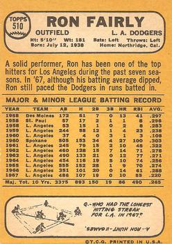 1968 Topps #510 Ron Fairly Back