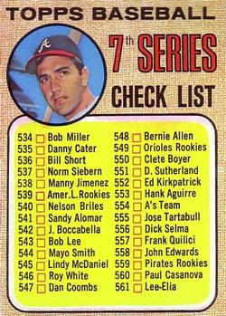 1968 Topps #518 7th Series Checklist 534-598 (Clete Boyer) Front