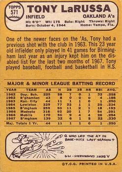 1968 Topps #571 Tony LaRussa Back