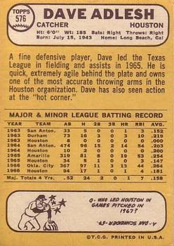 1968 Topps #576 Dave Adlesh Back