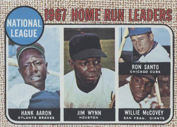 1968 Topps #5 National League 1967 Home Run Leaders (Hank Aaron / Jim Wynn / Ron Santo / Willie McCovey) Front