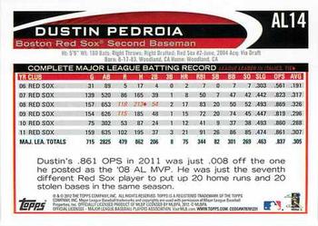 2012 Topps American League All-Stars #AL14 Dustin Pedroia Back