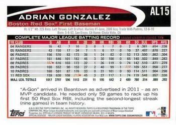 2012 Topps American League All-Stars #AL15 Adrian Gonzalez Back