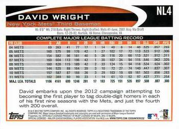 2012 Topps National League All-Stars #NL4 David Wright Back