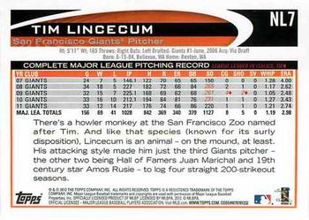 2012 Topps National League All-Stars #NL7 Tim Lincecum Back