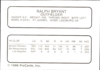 1986 ProCards Albuquerque Dukes #2 Ralph Bryant Back