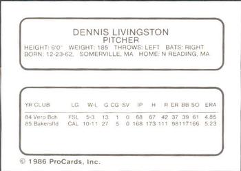 1986 ProCards Albuquerque Dukes #13 Dennis Livingston Back