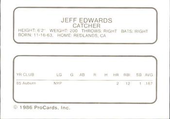 1986 ProCards Asheville Tourists #NNO Jeff Edwards Back
