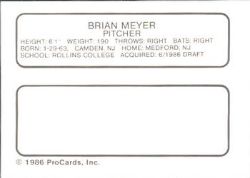 1986 ProCards Auburn Astros #16 Brian Meyer Back