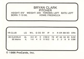1986 ProCards Buffalo Bisons #NNO Bryan Clark Back