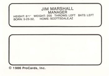 1986 ProCards Buffalo Bisons #NNO Jim Marshall Back