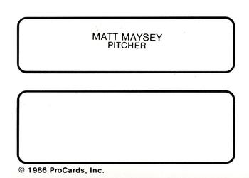 1986 ProCards Charleston Rainbows #15 Matt Maysey Back