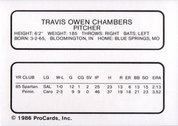 1986 ProCards Clearwater Phillies #3 Travis Chambers Back