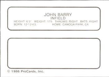 1986 ProCards Clinton Giants #NNO John Barry Back