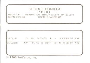 1986 ProCards Clinton Giants #NNO George Bonilla Back