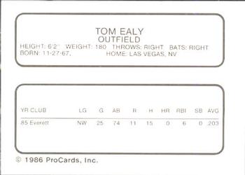 1986 ProCards Clinton Giants #NNO Tom Ealy Back