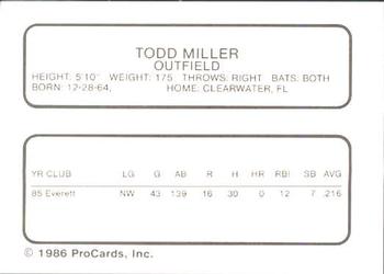 1986 ProCards Clinton Giants #NNO Todd Miller Back
