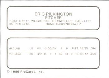 1986 ProCards Clinton Giants #NNO Eric Pilkington Back